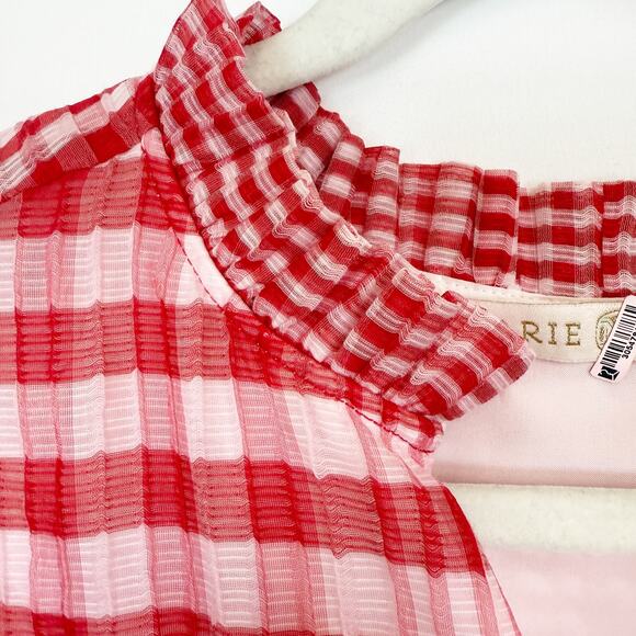 Marie Oliver Bay Mini Dress in Cherry Check Pattern Red & Pink Women's Medium - Picture 4 of 12